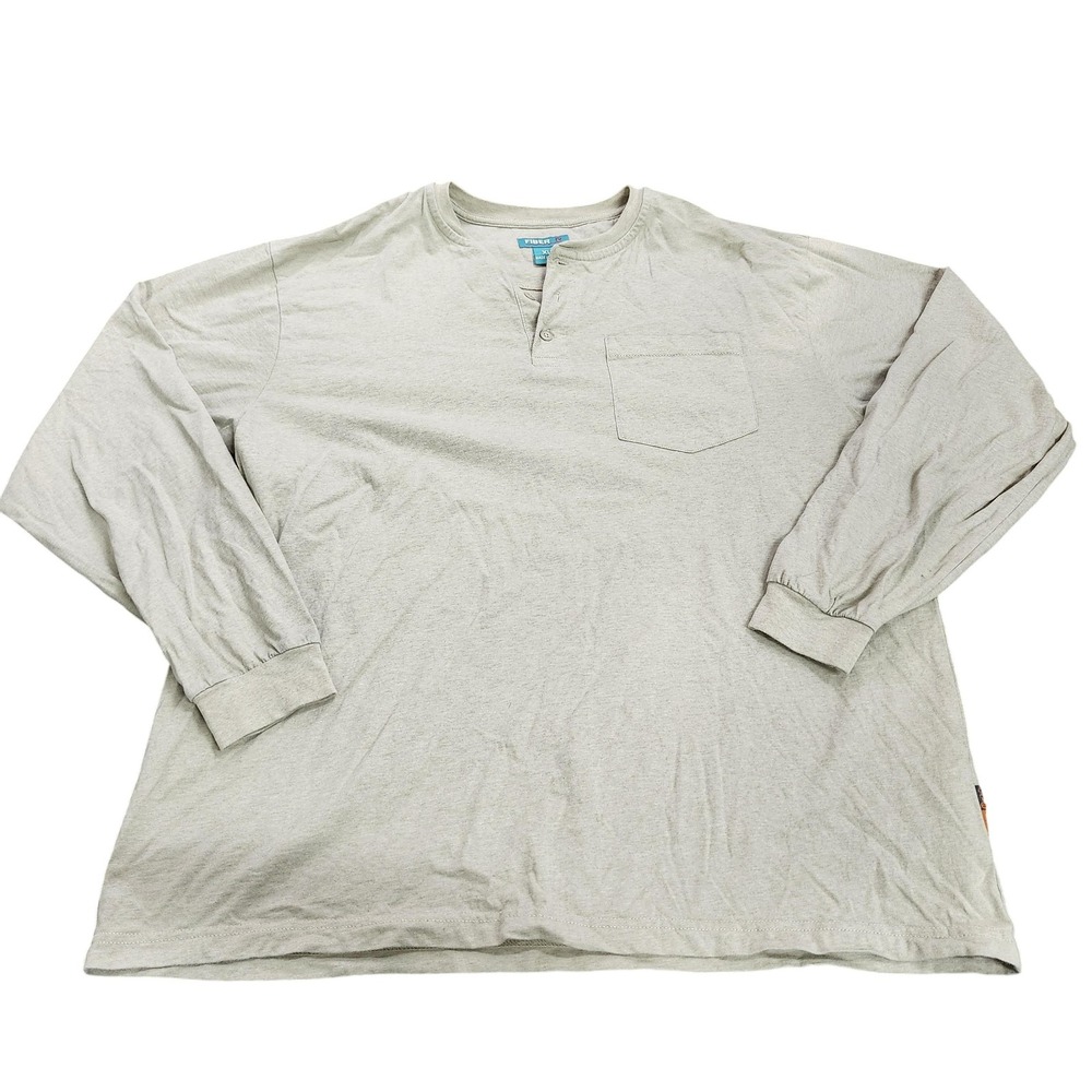 Fiber Shirt Mens XL Beige Long Sleeve Henley Pocket Logo Tee Workwear Top